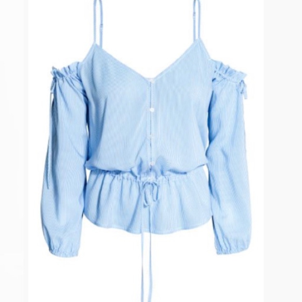 H&M Divided Off-Shoulder Striped Blouse | Blue & White Size 10 Adjustable Straps